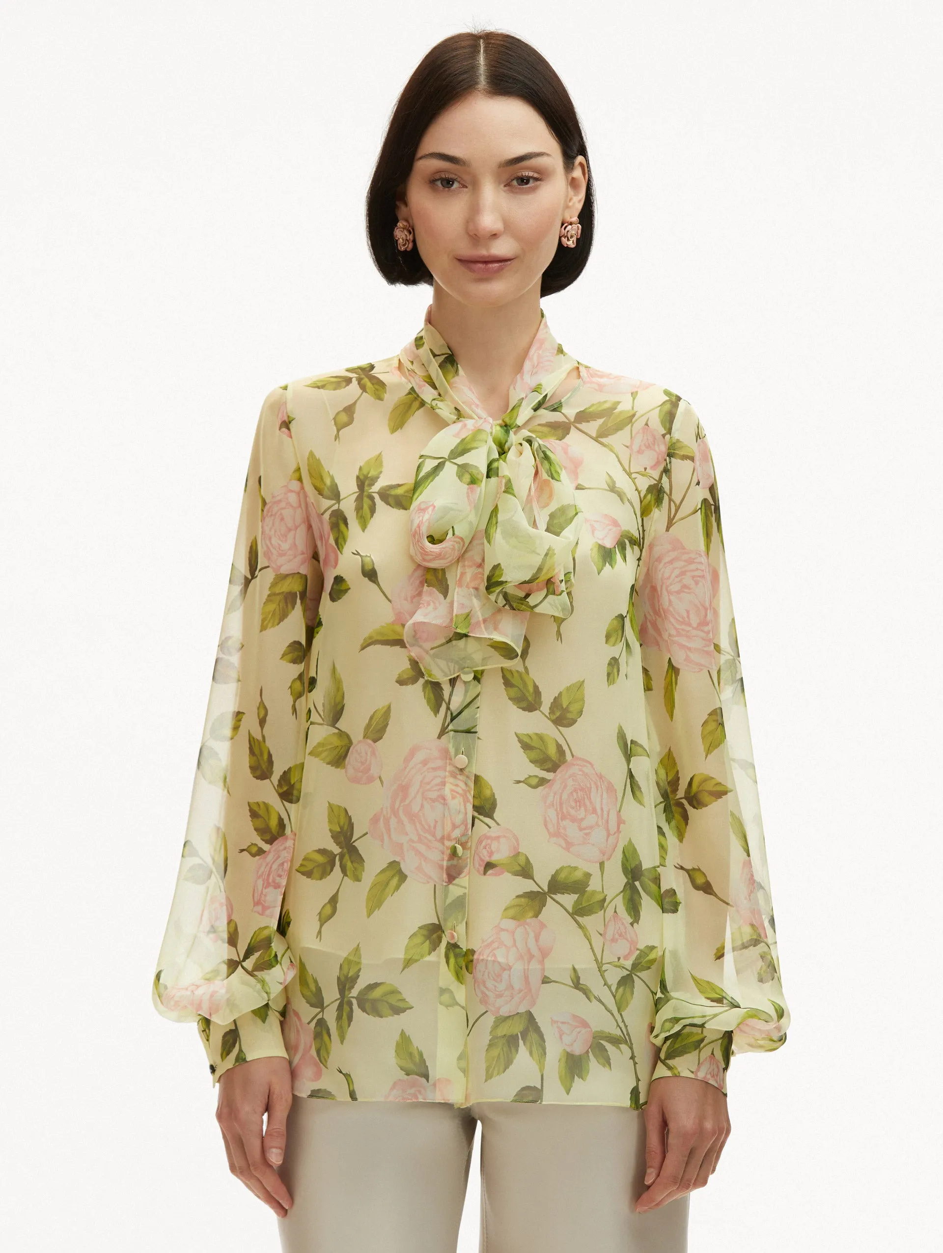 English Rose Silk Chiffon Blouse sold by Oscar de la Renta product image thumbnail 2