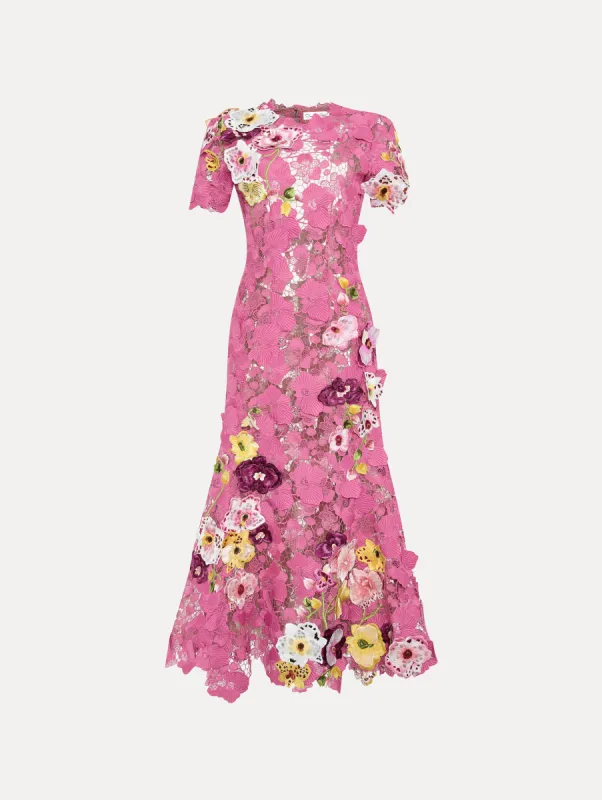 Orchid Embroidered Guipure Gown made by Oscar de la Renta