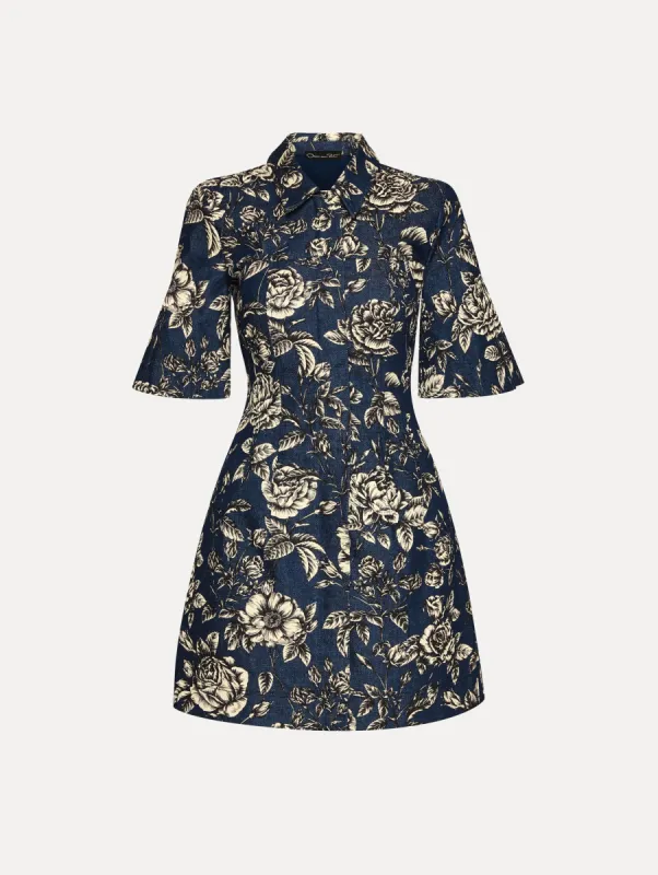 Rose Printed Denim Mini Dress sold by Oscar de la Renta