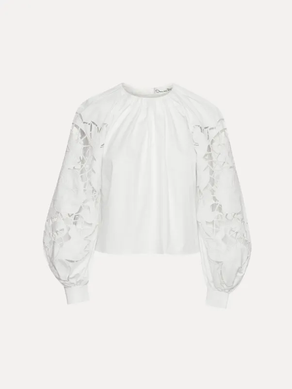 English Rose Cutout Cotton Poplin Blouse sold by Oscar de la Renta