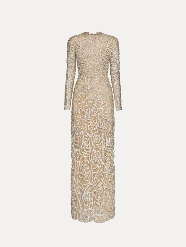 English Rose Crystal Embroidered Gown made by Oscar de la Renta