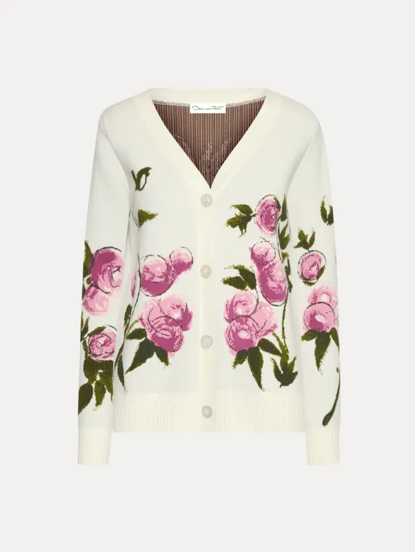 Painted Roses Jacquard Cardigan sold by Oscar de la Renta