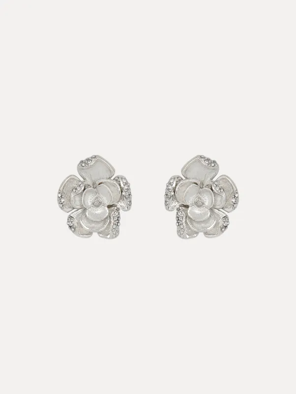 Small Pavé Rose Earrings sold by Oscar de la Renta