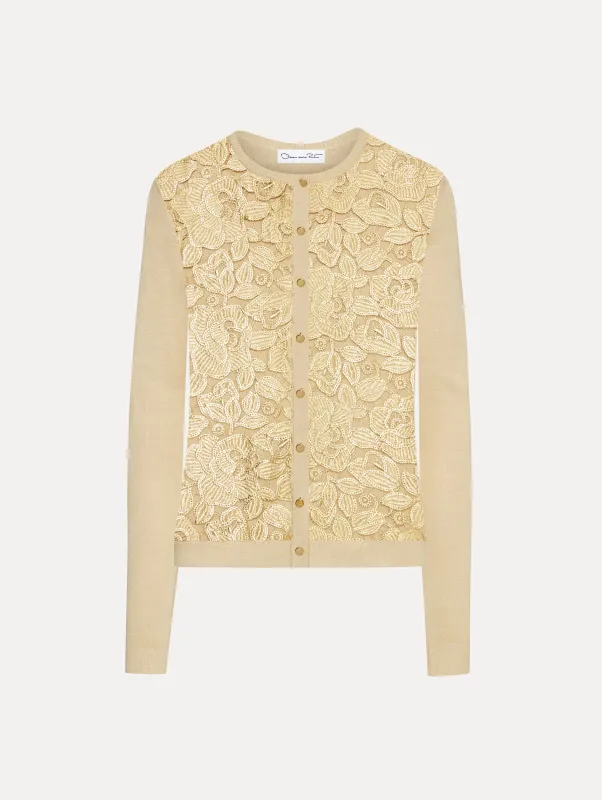 Gold Foil English Rose Inset Cardigan sold by Oscar de la Renta