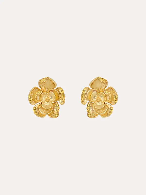 Small Pavé Rose Earrings sold by Oscar de la Renta