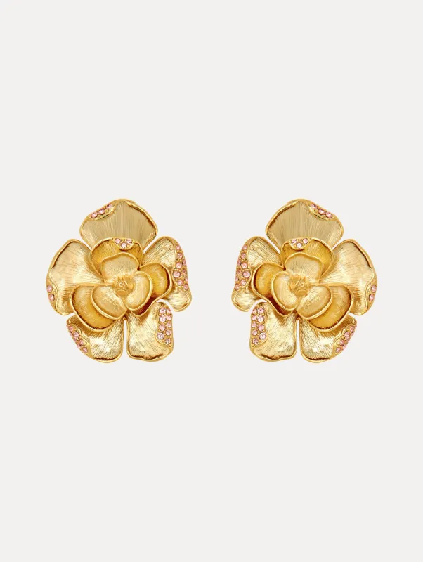 Large Pavé Rose Clip-On Earrings sold by Oscar de la Renta