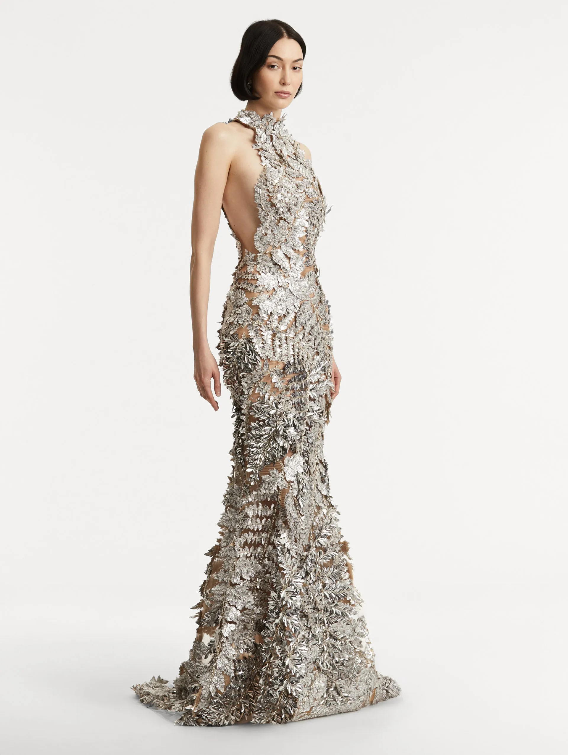 Fern Embroidered Mock-Neck Gown sold by Oscar de la Renta product image thumbnail 3