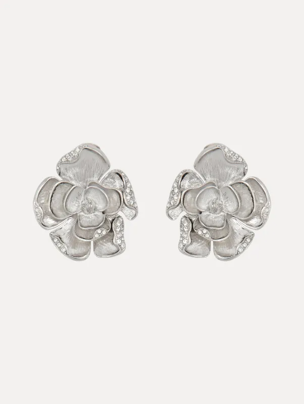 Large Pavé Rose Clip-On Earrings sold by Oscar de la Renta