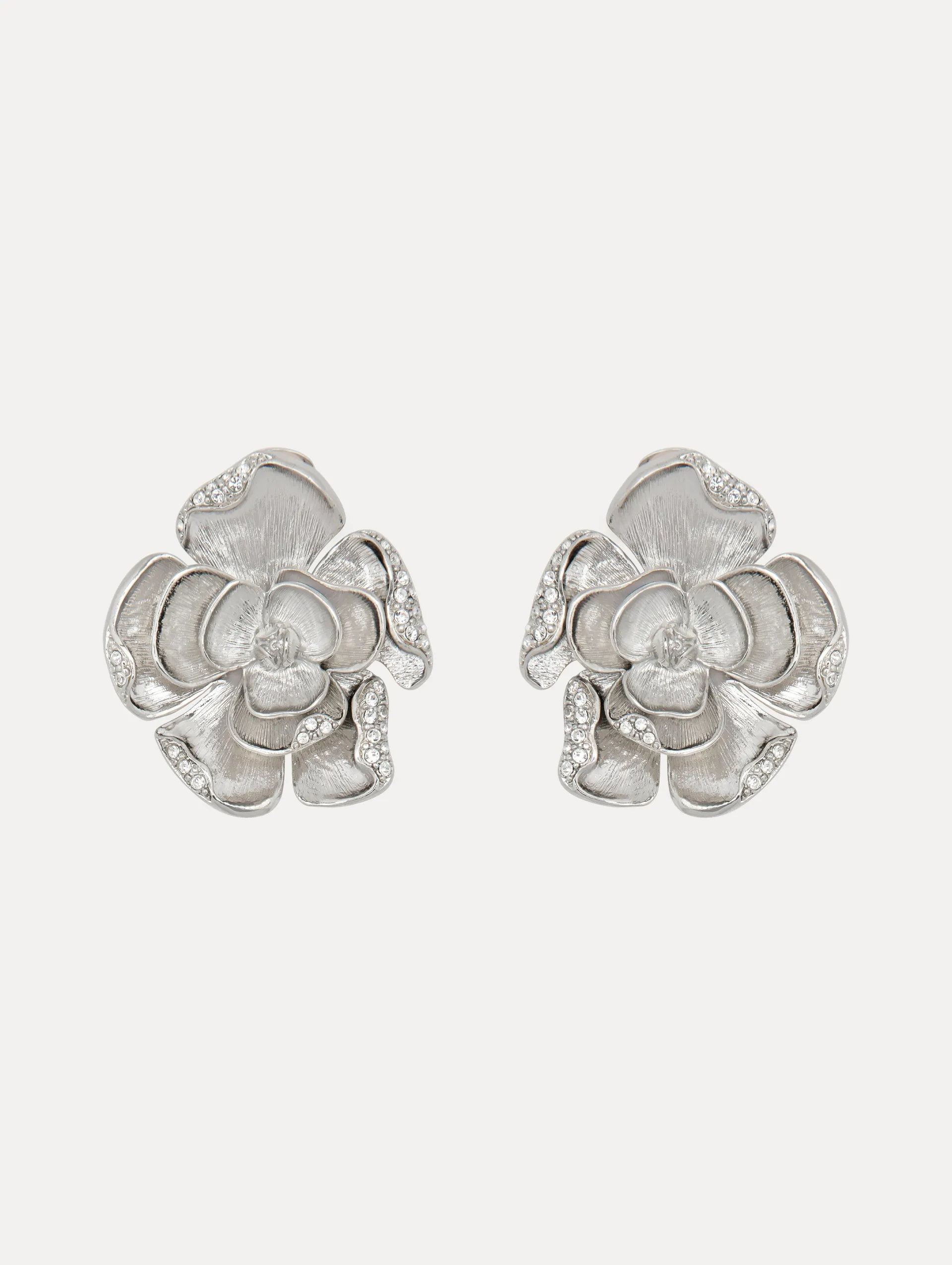 Large Pavé Rose Clip-On Earrings sold by Oscar de la Renta