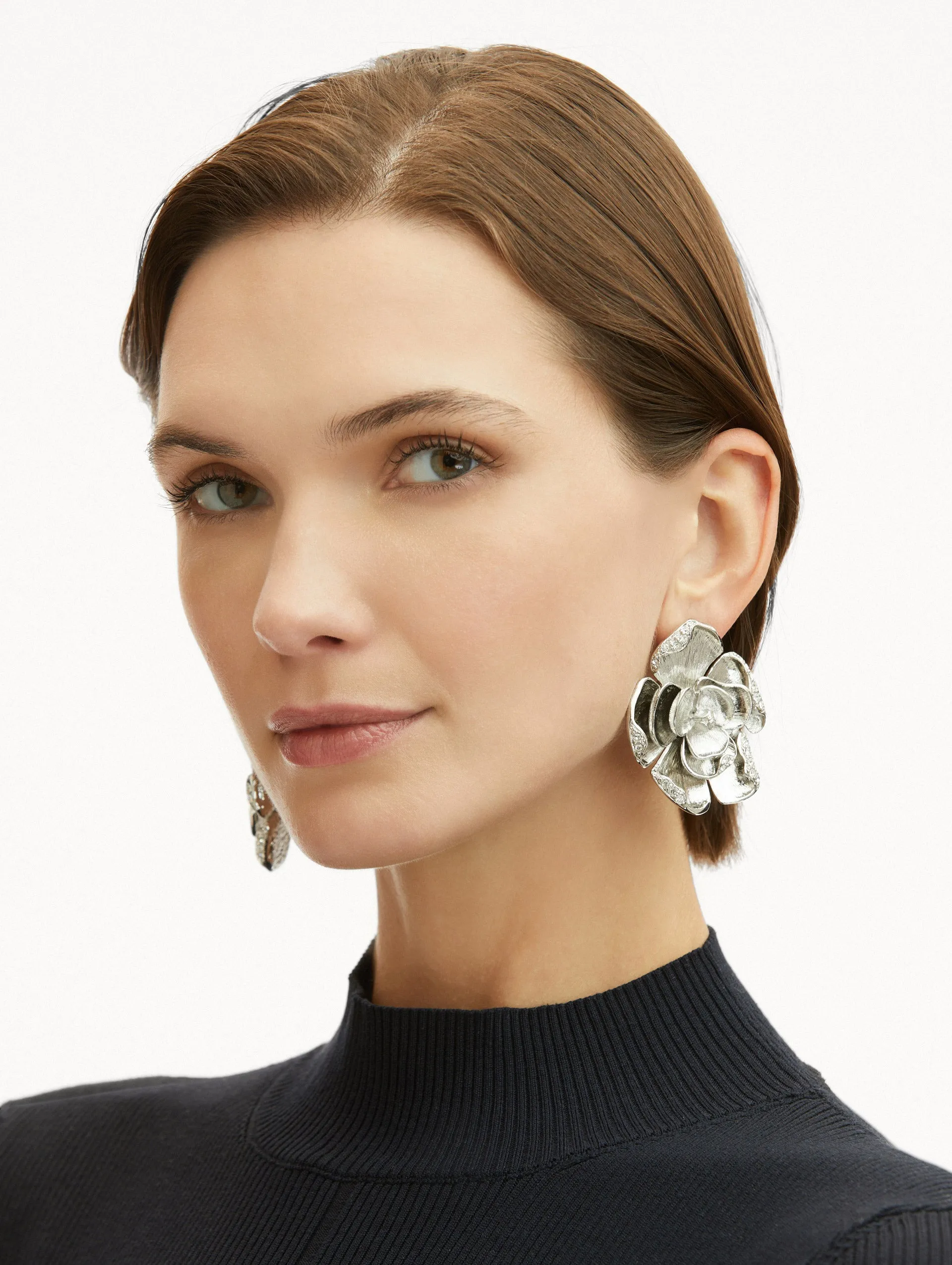 Large Pavé Rose Clip-On Earrings sold by Oscar de la Renta product image thumbnail 2