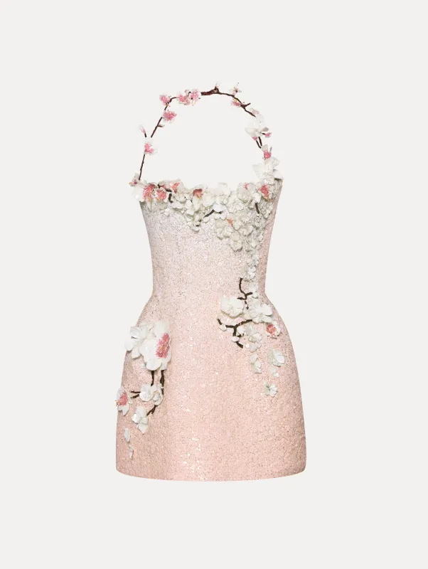 Cherry Blossom Embroidered Sequin Cocktail Dress sold by Oscar de la Renta