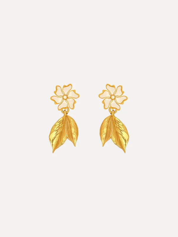 Enamel Cherry Blossom Leaf Earrings sold by Oscar de la Renta