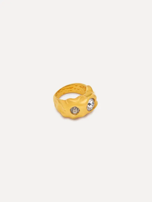 Textured Metal Crystal Ring sold by Oscar de la Renta
