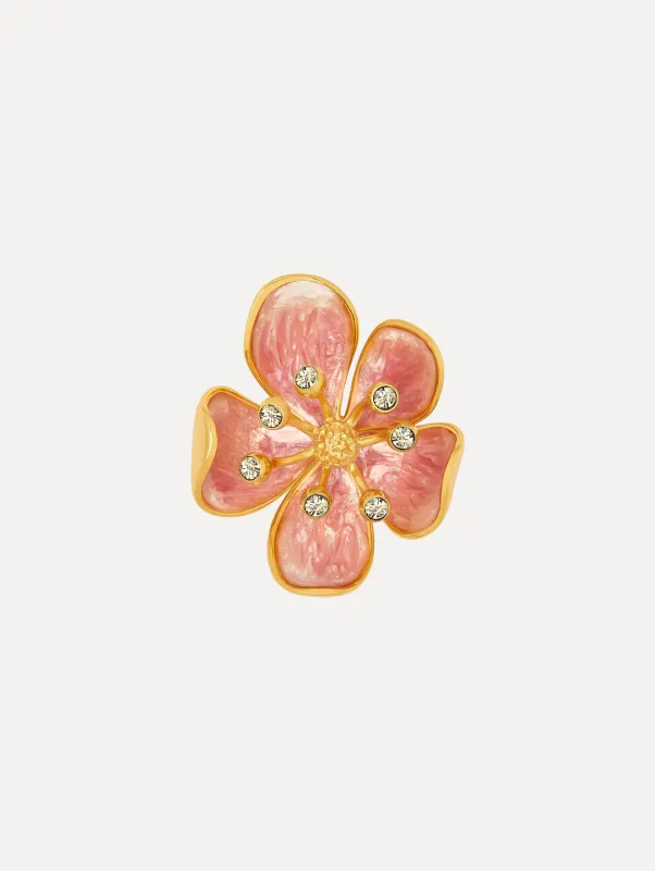 Enamel Cherry Blossom Brooch made by Oscar de la Renta