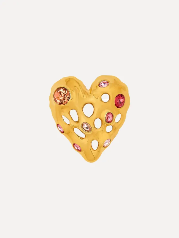 Textured Metal Heart Brooch sold by Oscar de la Renta