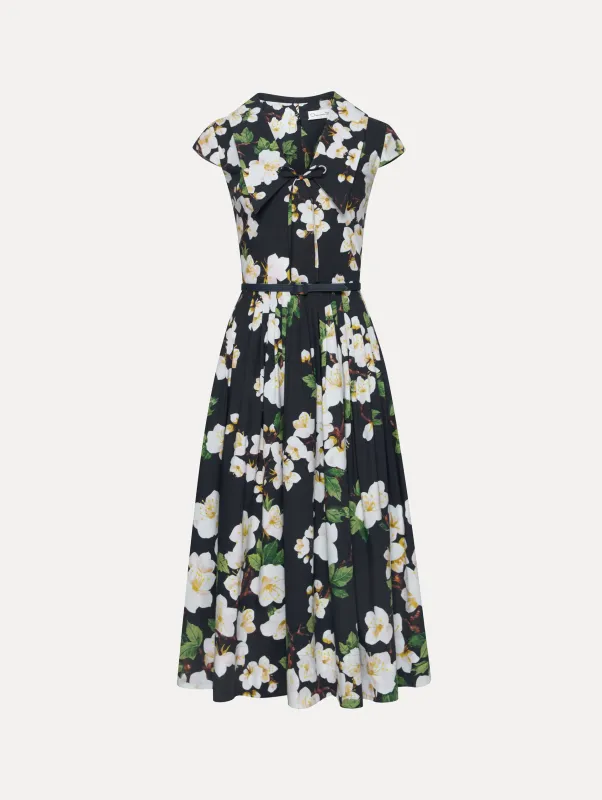Cherry Blossom Cotton Poplin Pleated Dress sold by Oscar de la Renta