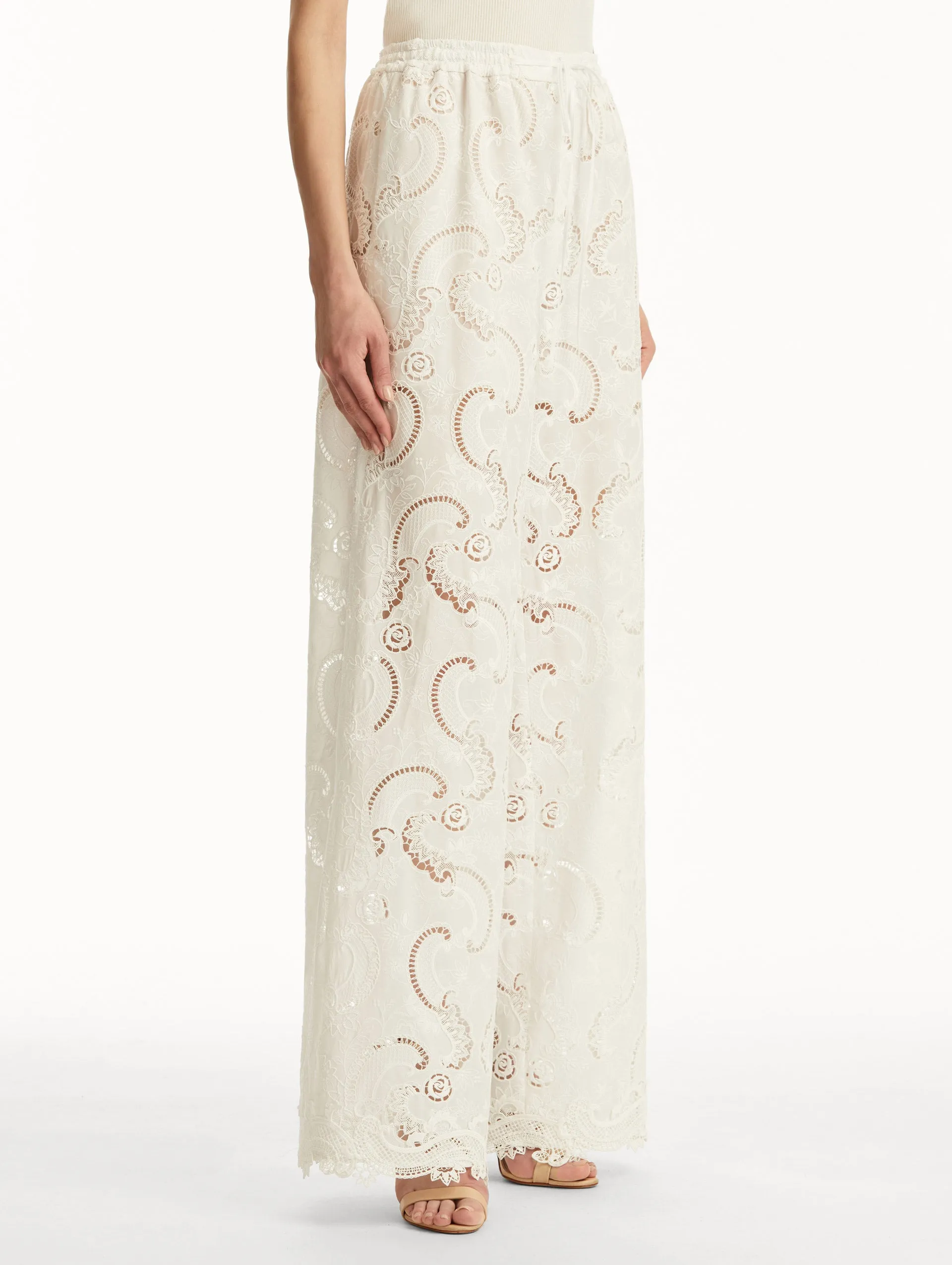 Scroll Guipure Wide Leg Pant sold by Oscar de la Renta product image thumbnail 4
