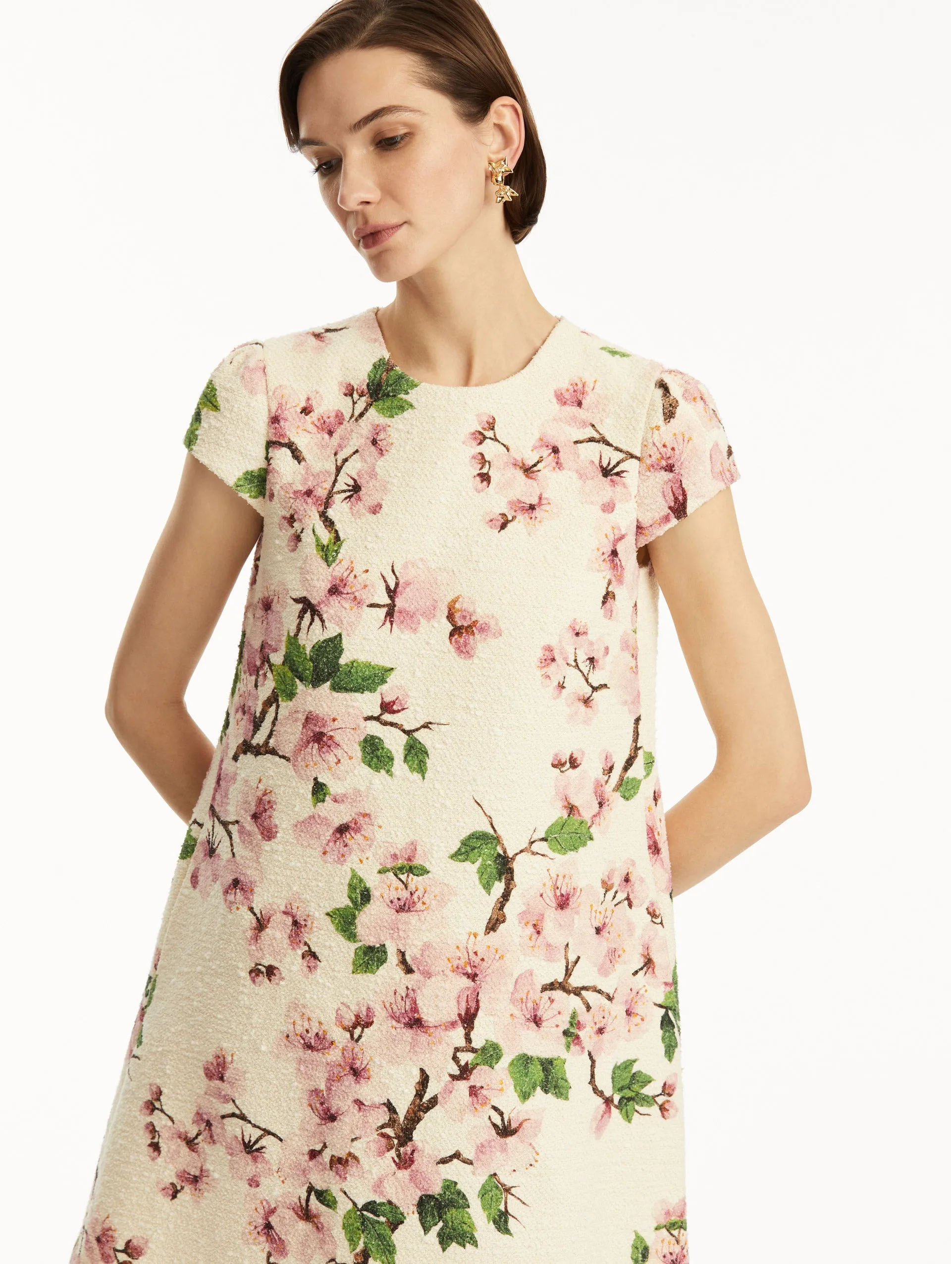 Cherry Blossom Embroidered Cap Sleeve Dress sold by Oscar de la Renta product image thumbnail 5