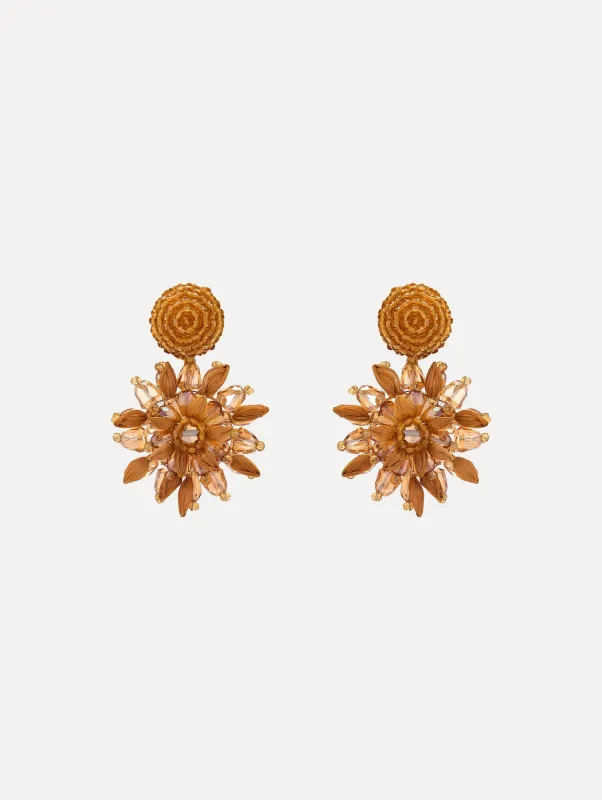 Raffia & Beaded Flower Earrings sold by Oscar de la Renta