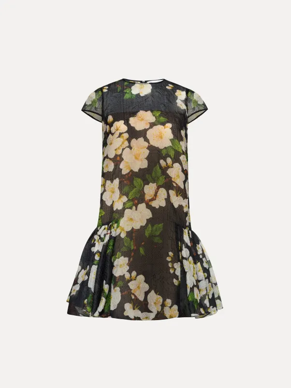 Drop-Waist Cherry Blossom Cloqué Dress sold by Oscar de la Renta