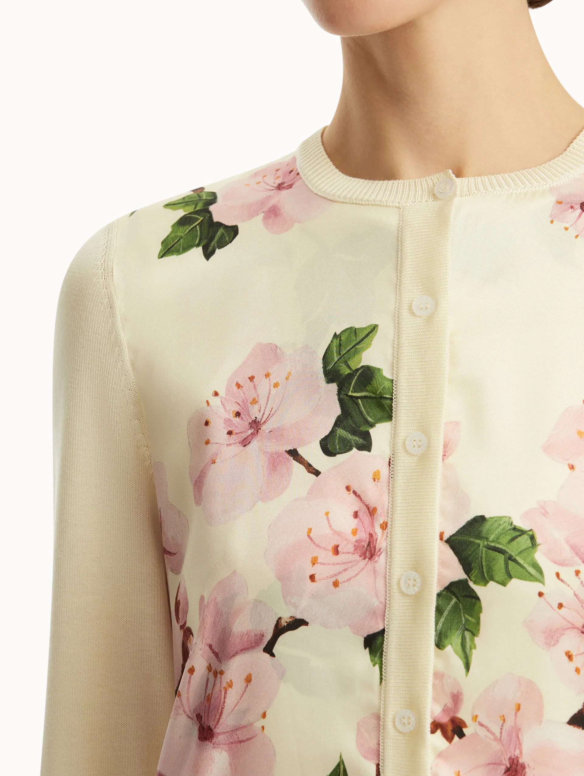 Cherry Blossom Silk Inset Cardigan sold by Oscar de la Renta product image thumbnail 4