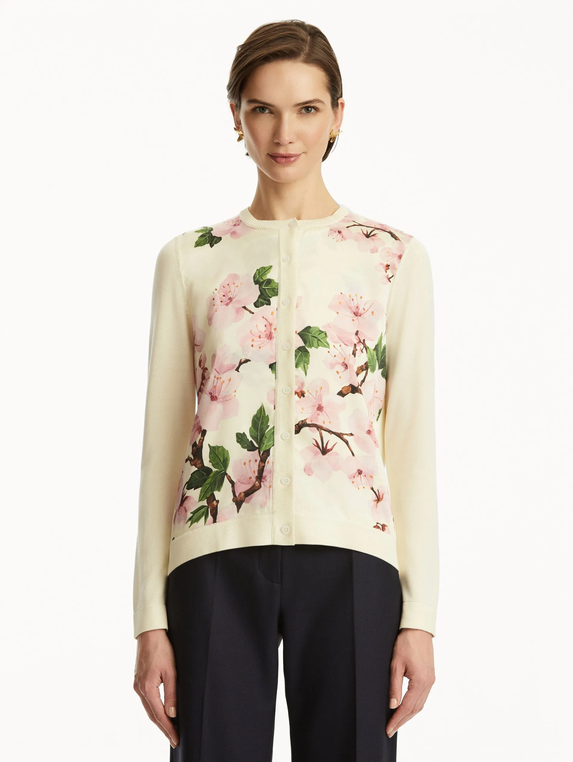 Cherry Blossom Silk Inset Cardigan sold by Oscar de la Renta product image thumbnail 2