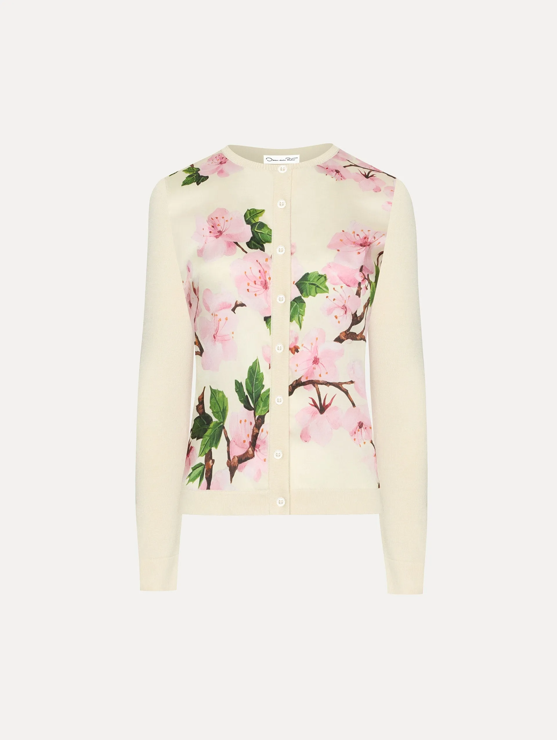Cherry Blossom Silk Inset Cardigan sold by Oscar de la Renta