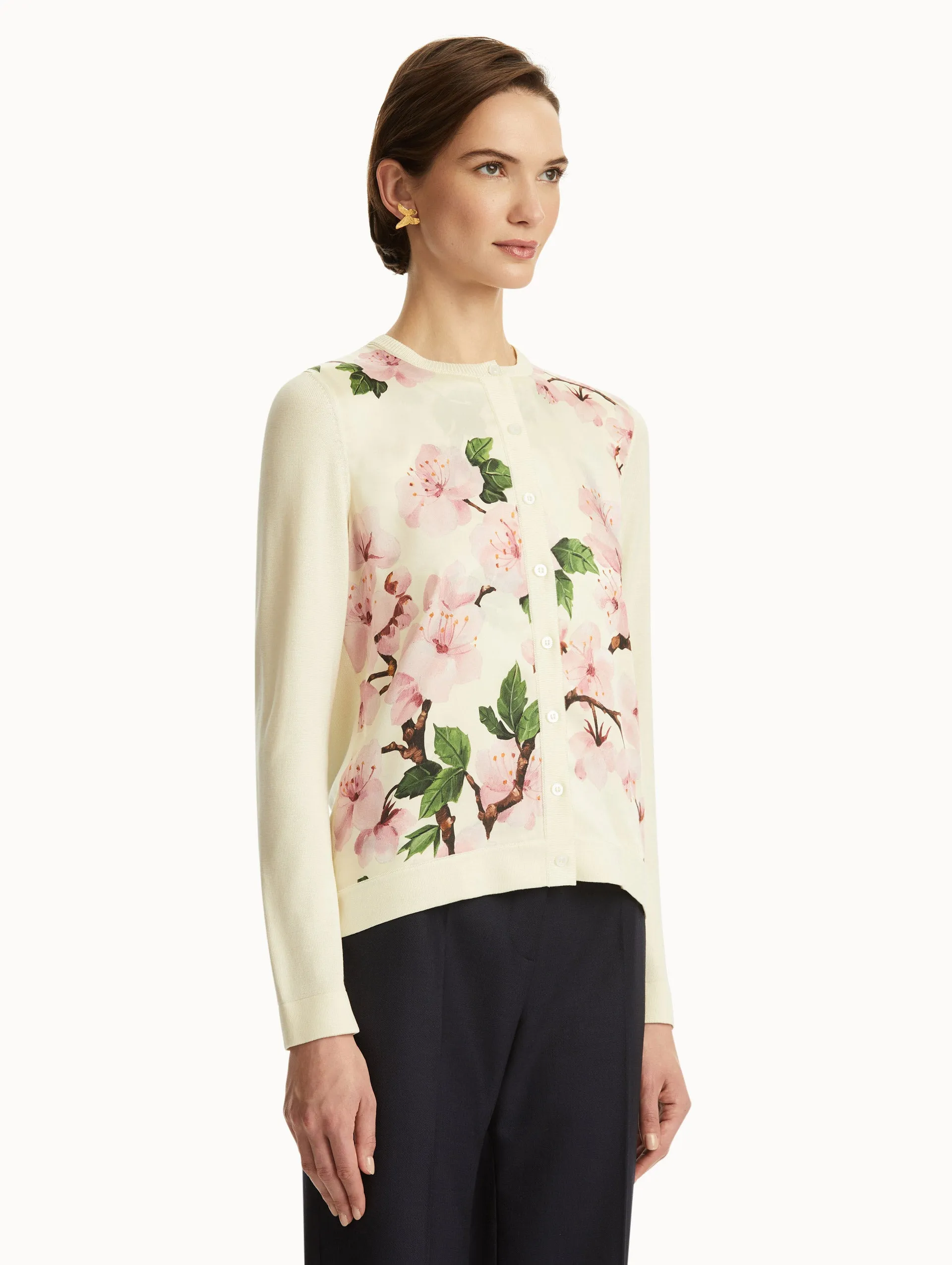 Cherry Blossom Silk Inset Cardigan sold by Oscar de la Renta product image thumbnail 3