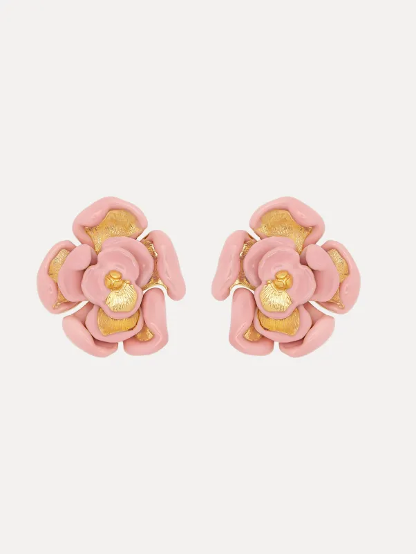 Enamel Rose Earrings sold by Oscar de la Renta