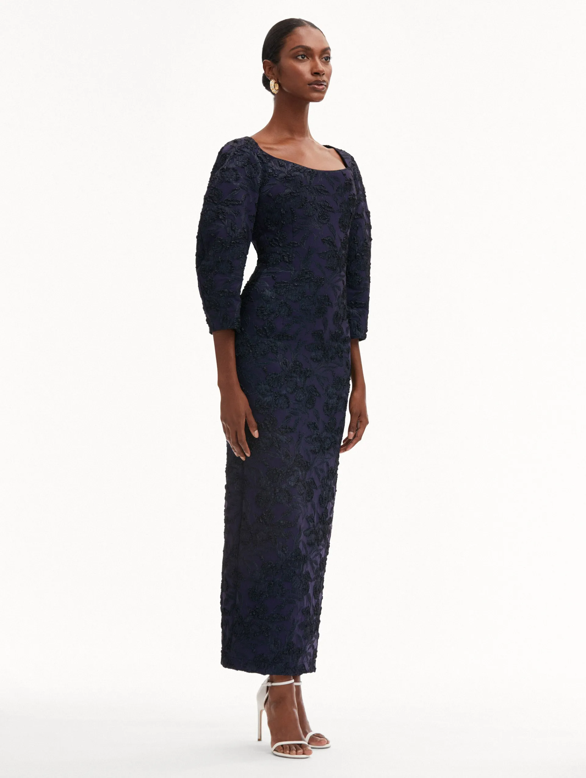 Metallic Orchid Jacquard Column Gown sold by Oscar de la Renta product image thumbnail 4