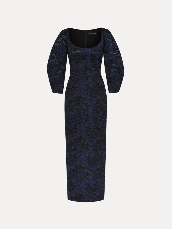 Metallic Orchid Jacquard Column Gown sold by Oscar de la Renta