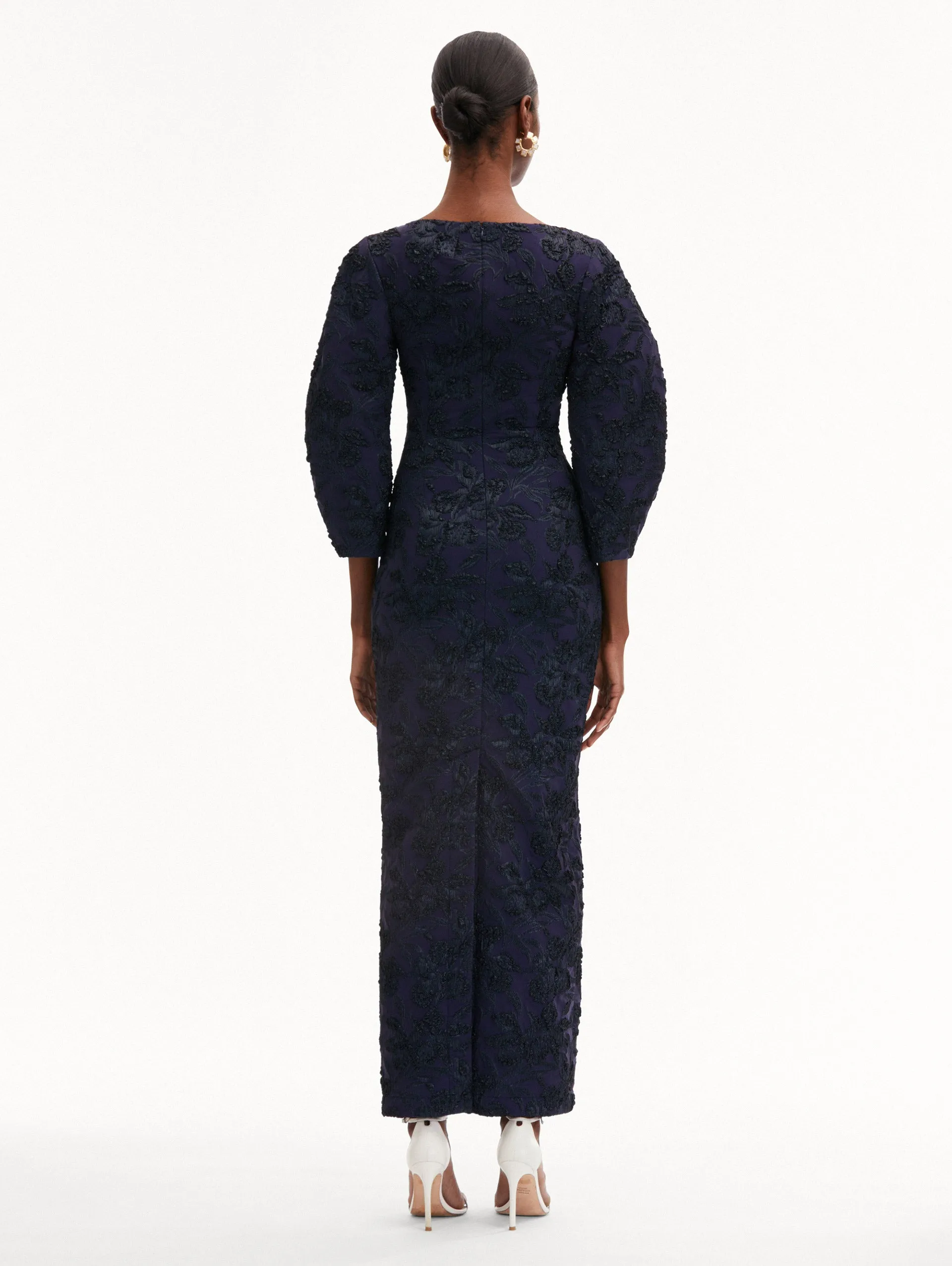 Metallic Orchid Jacquard Column Gown sold by Oscar de la Renta product image thumbnail 3