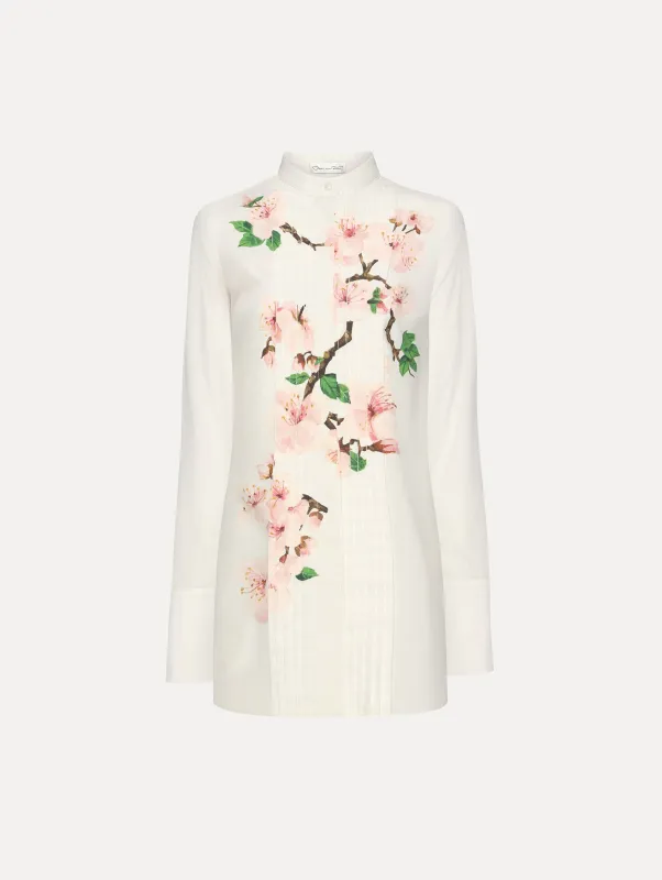 Cherry Blossom Cotton Poplin Pleated Blouse sold by Oscar de la Renta