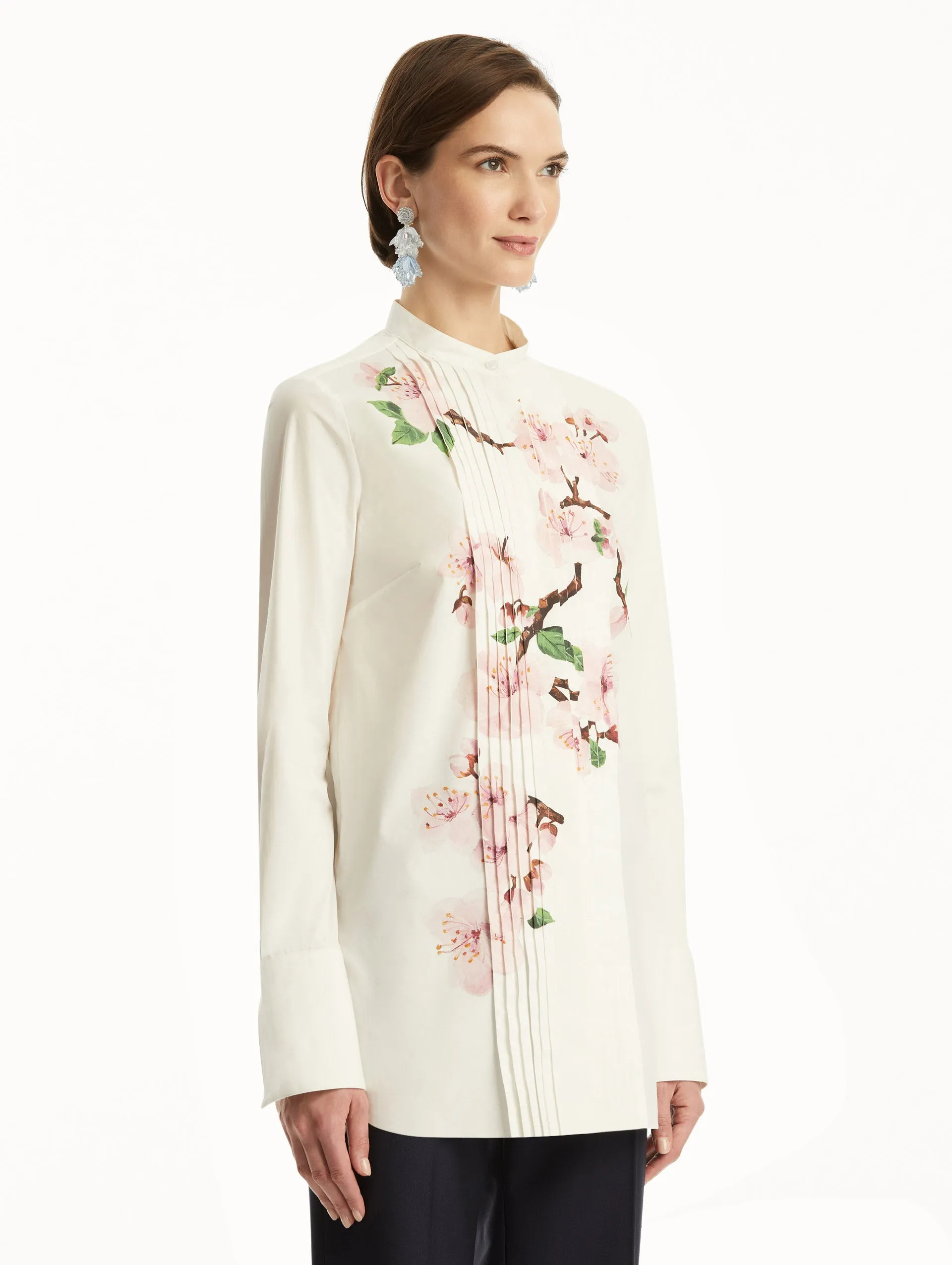 Cherry Blossom Cotton Poplin Pleated Blouse sold by Oscar de la Renta product image thumbnail 5