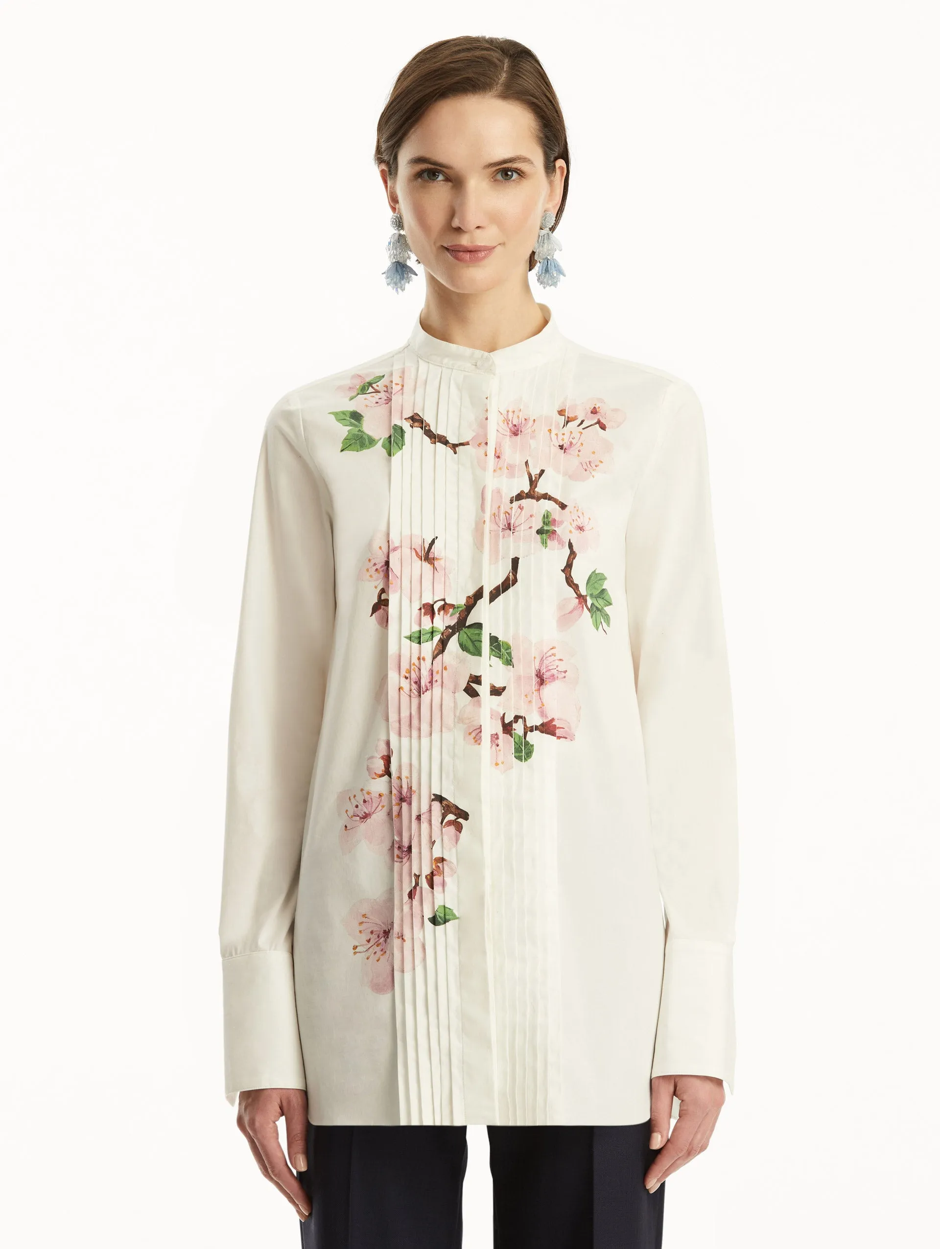 Cherry Blossom Cotton Poplin Pleated Blouse sold by Oscar de la Renta product image thumbnail 2