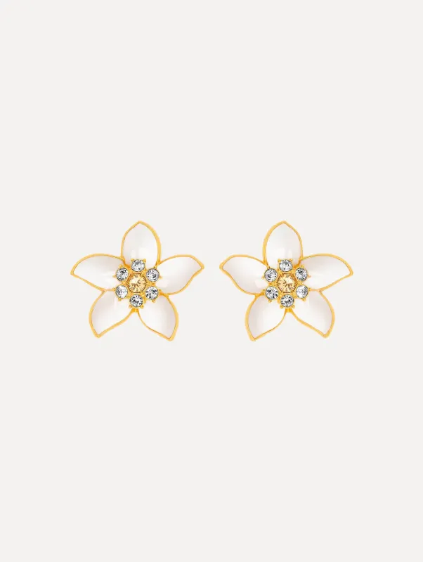 Enamel Jasmine Earrings sold by Oscar de la Renta