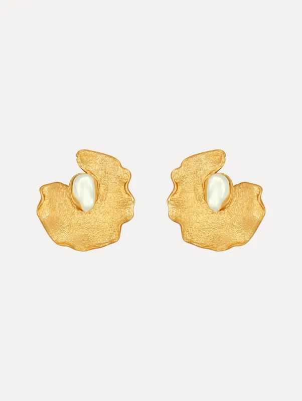 Pearl Lily Pad Earrings sold by Oscar de la Renta