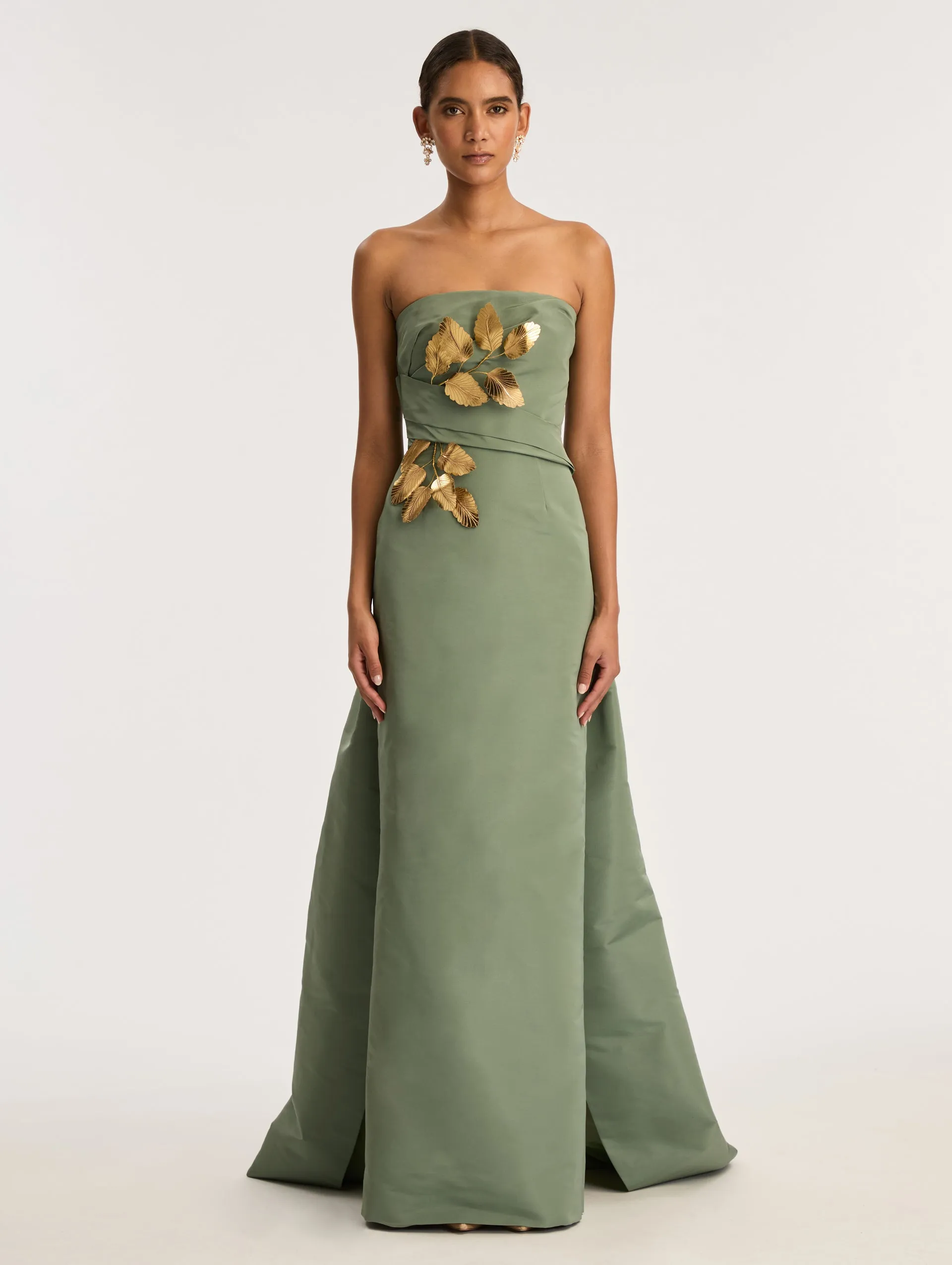Strapless Embroidered Gold Leaves Faille Gown sold by Oscar de la Renta