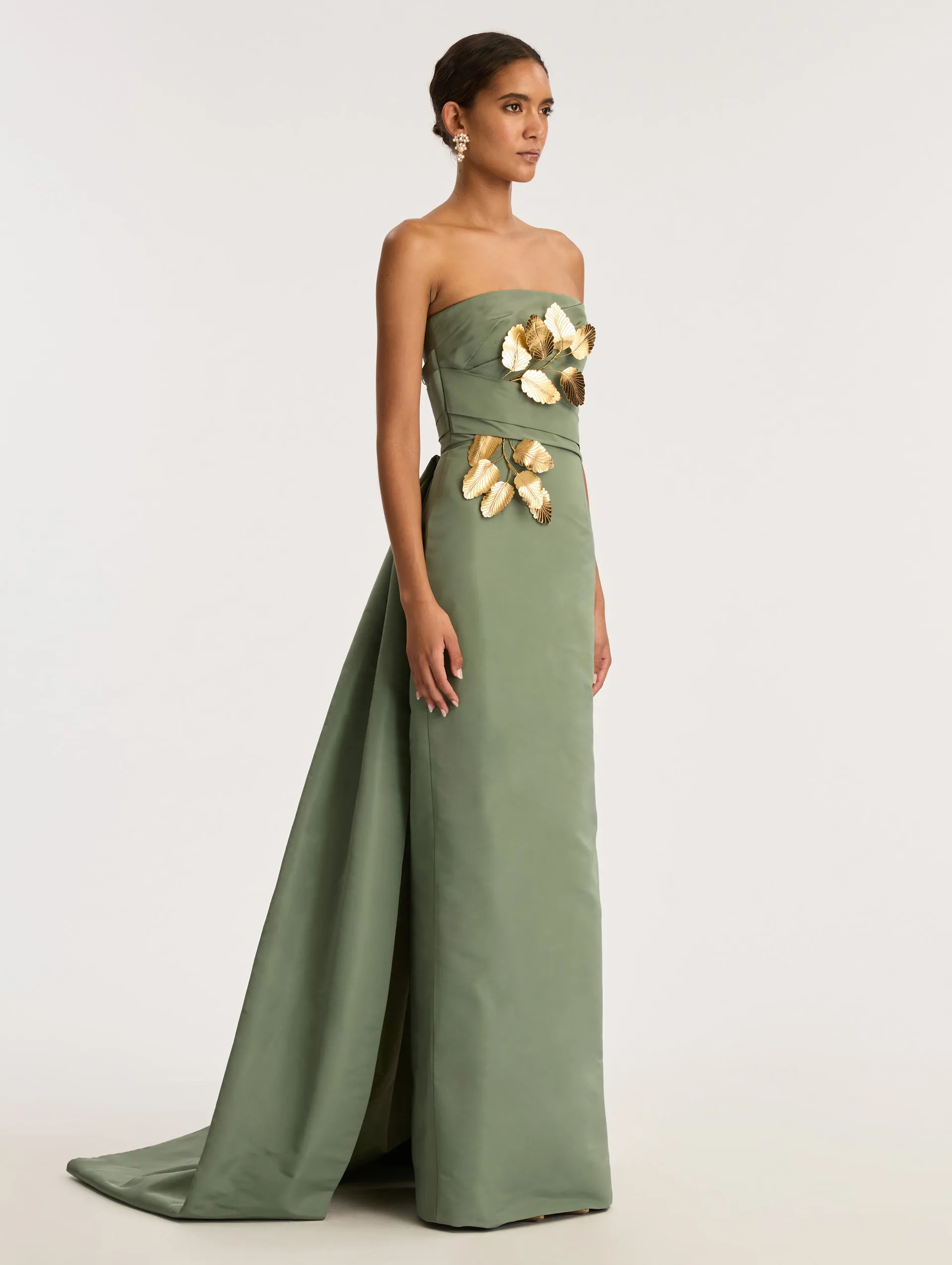 Strapless Embroidered Gold Leaves Faille Gown sold by Oscar de la Renta product image thumbnail 3