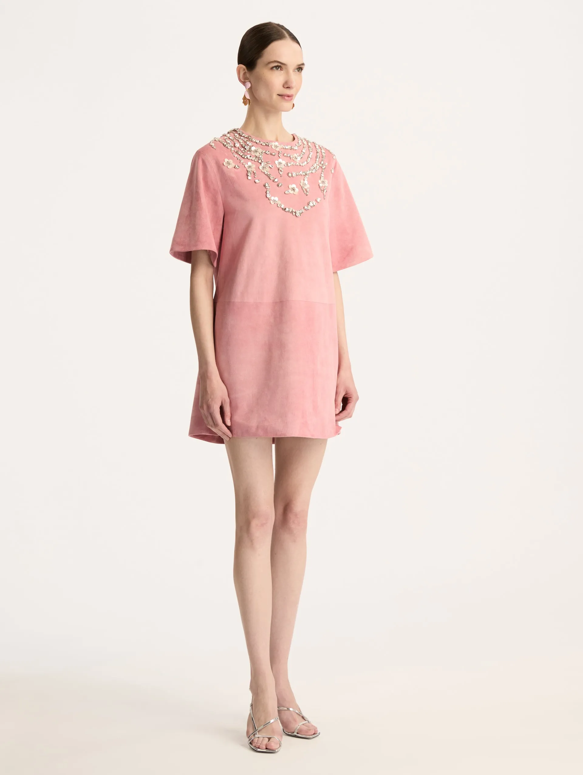 Short Sleeve Embroidered Suede Day Dress sold by Oscar de la Renta product image thumbnail 3