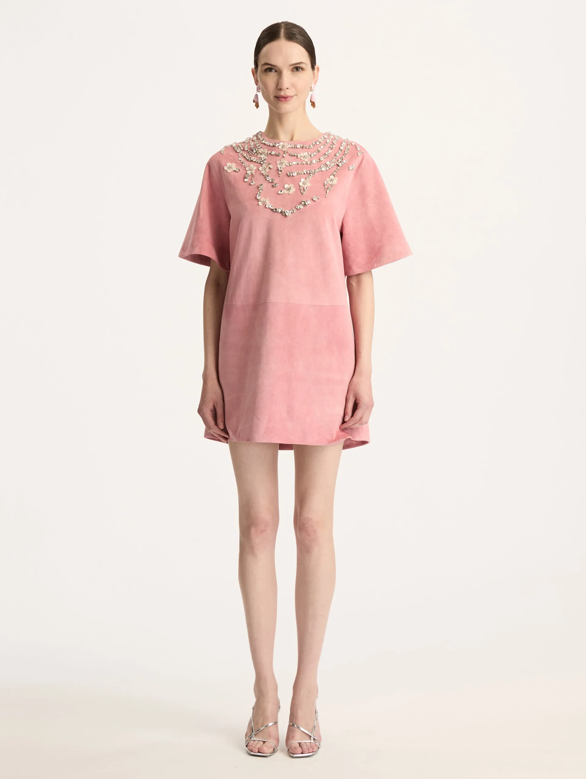 Short Sleeve Embroidered Suede Day Dress sold by Oscar de la Renta