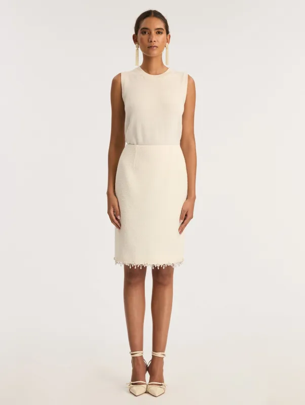 Embroidered Wool-Tweed Knee-Length Skirt made by Oscar de la Renta