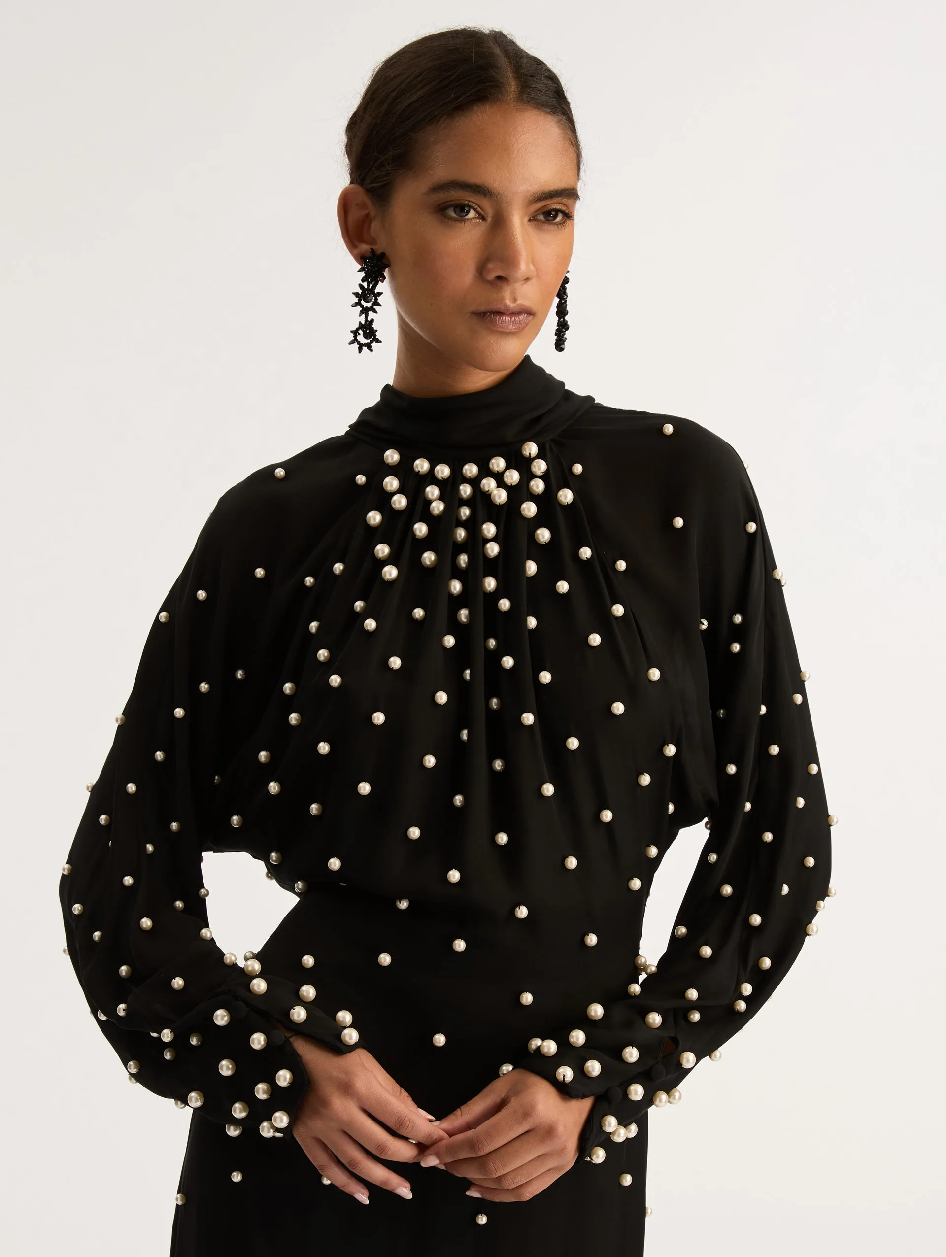 Cluster Pearl Embroidered Georgette Dress sold by Oscar de la Renta product image thumbnail 4