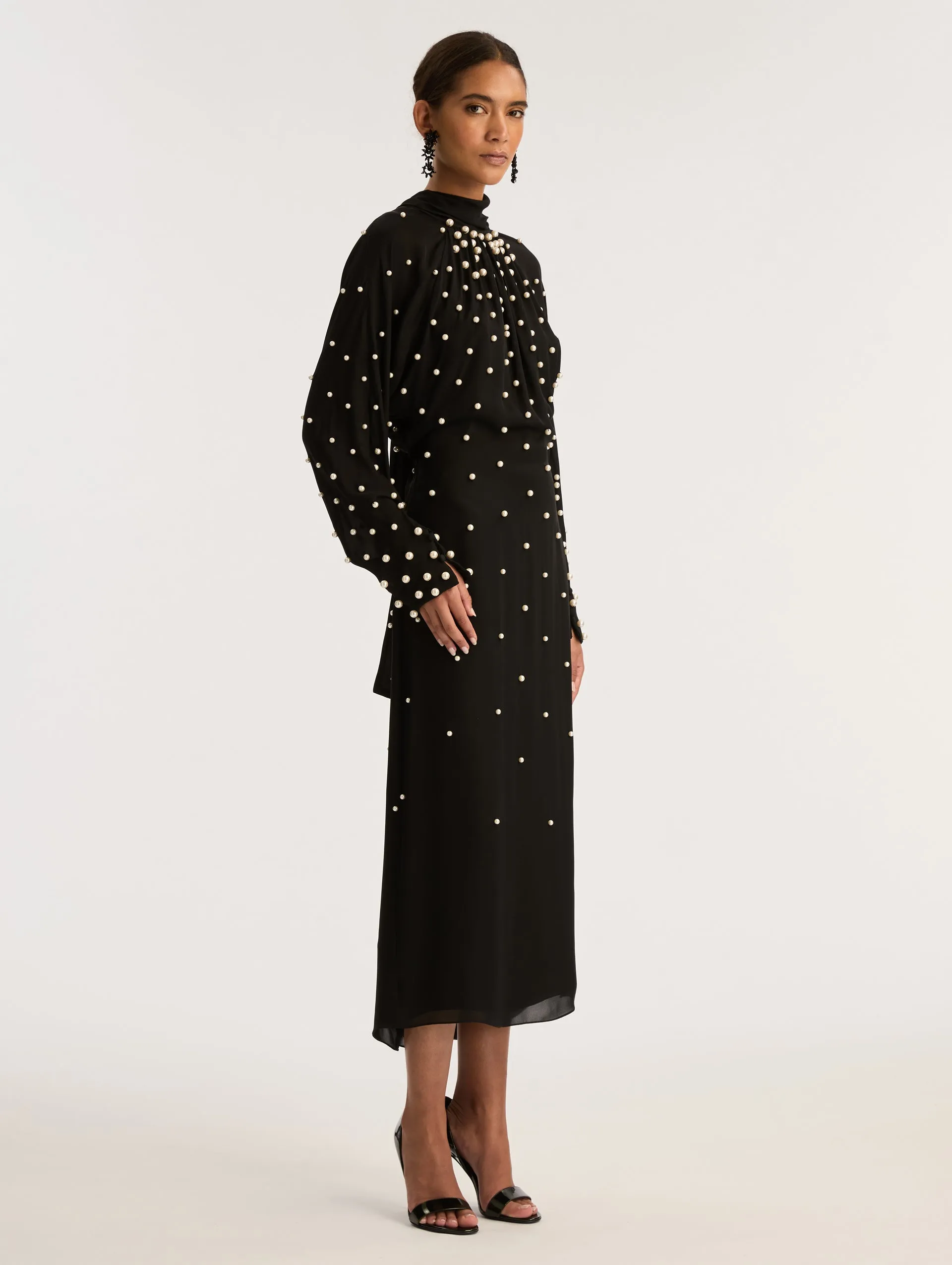 Cluster Pearl Embroidered Georgette Dress sold by Oscar de la Renta product image thumbnail 3