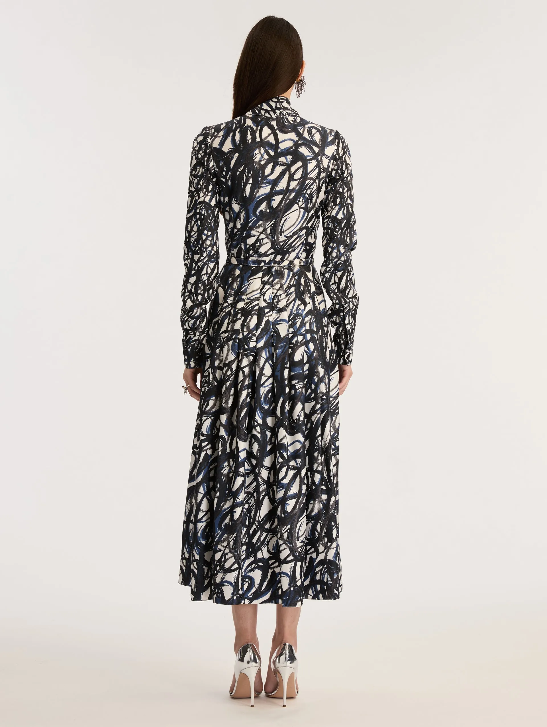 Scribble-Printed Long Sleeve Silk Twill Dress sold by Oscar de la Renta product image thumbnail 2