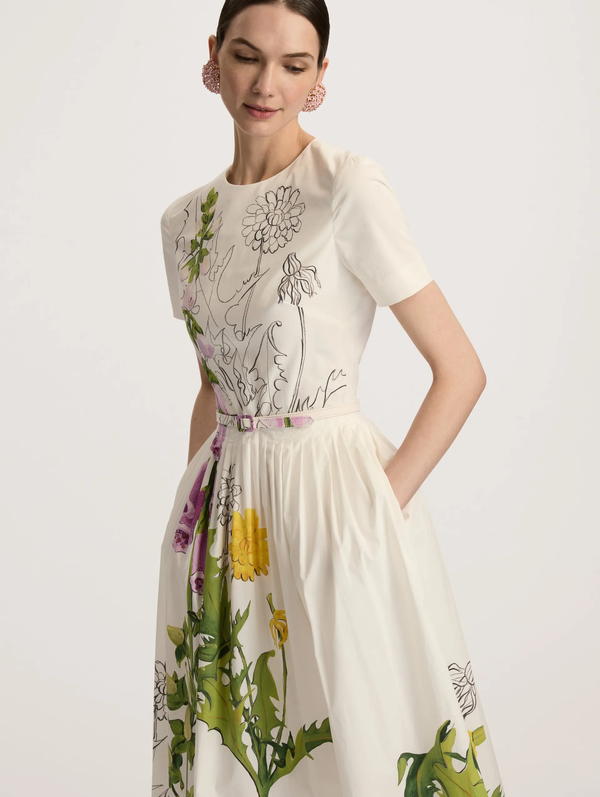 Foxgloves Short Sleeve Cotton Poplin Dress sold by Oscar de la Renta product image thumbnail 4