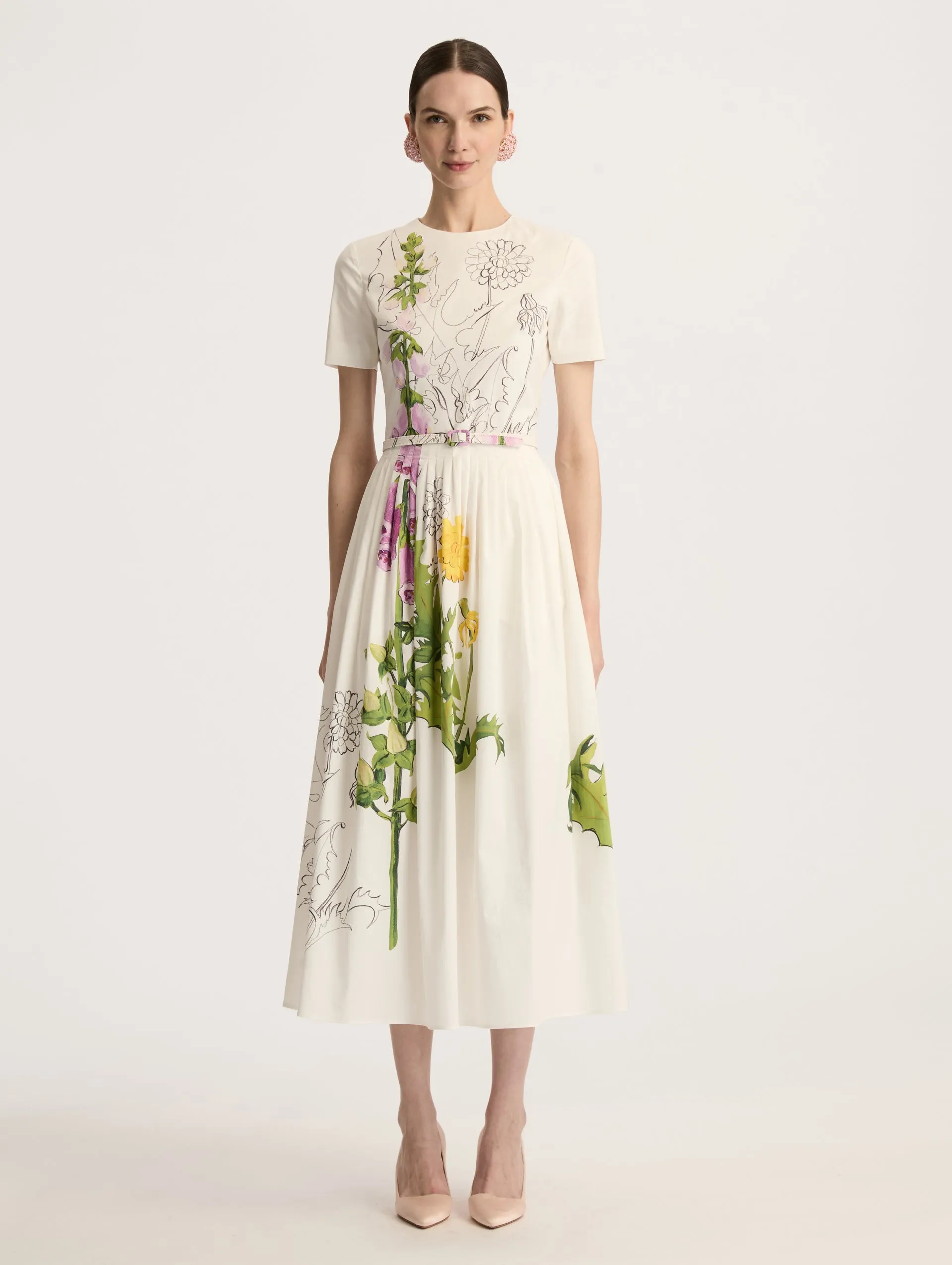 Foxgloves Short Sleeve Cotton Poplin Dress sold by Oscar de la Renta