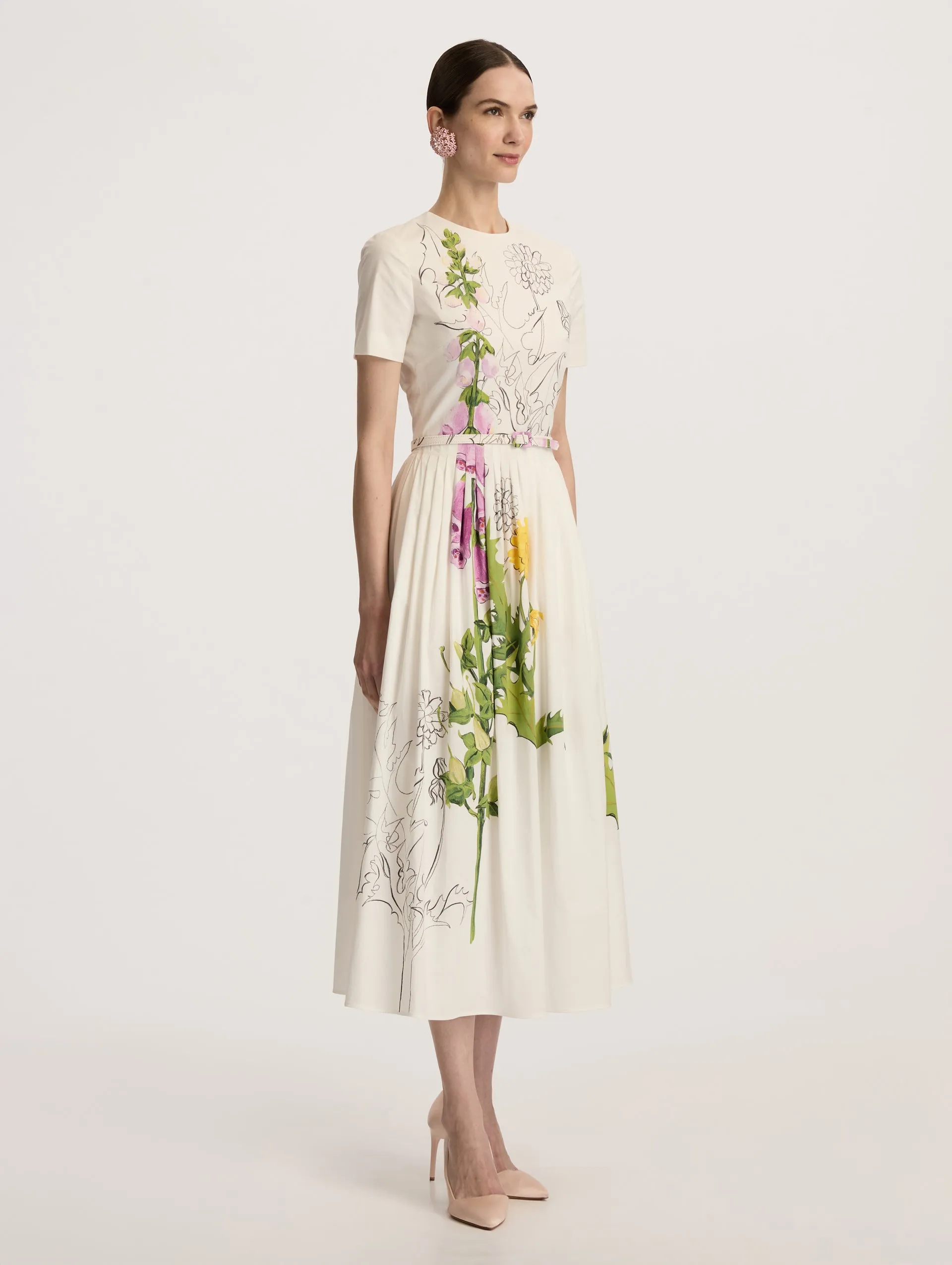 Foxgloves Short Sleeve Cotton Poplin Dress sold by Oscar de la Renta product image thumbnail 3