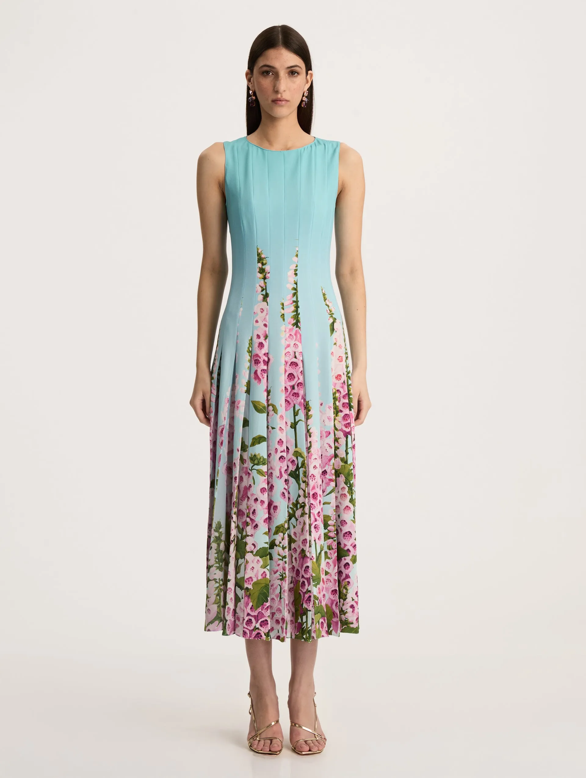 Foxgloves Sleeveless Cady Inset Dress sold by Oscar de la Renta