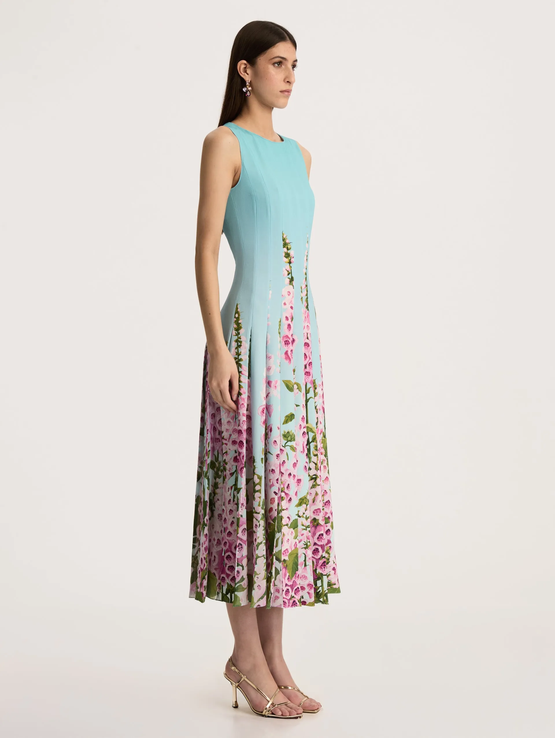 Foxgloves Sleeveless Cady Inset Dress sold by Oscar de la Renta product image thumbnail 3